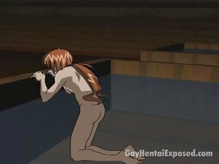 Raudonas trumpaplaukis anime homoseksualus gauti analiniu išgręžtas iki a didelis bybis šuniškas stilius